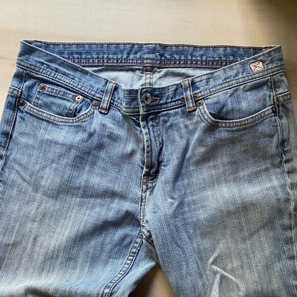 Express X2 Denim low rise light wash flared distressed jeans 10 Y2K cotton - Picture 6 of 15